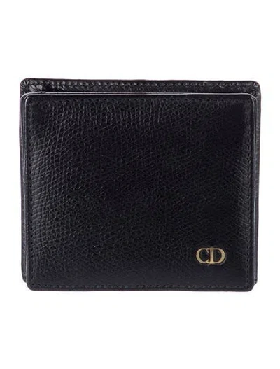 Pre-owned Dior Mini Leather Coin Purse In Black