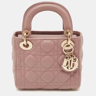 Pre-owned Dior Mini Mauve Cannage Leather Tote In Purple