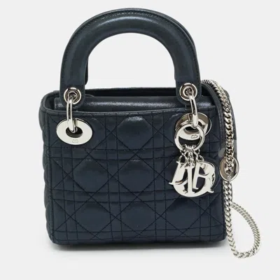 Pre-owned Dior Mini Navy Blue Cannage Iridescent Leather Tote