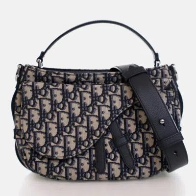 Pre-owned Dior Mini Oblique Canvas Soft Saddle In Blue