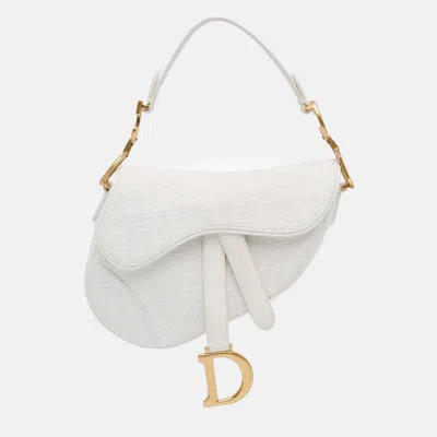 Pre-owned Dior Mini Oblique Saddle In White