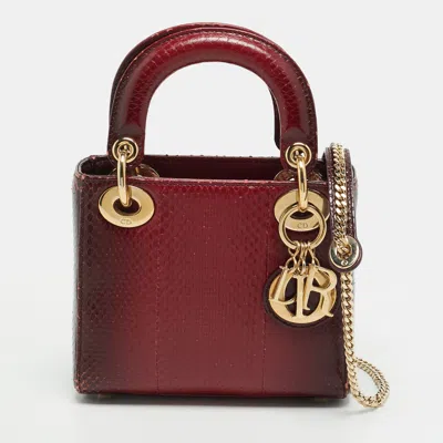 Pre-owned Dior Mini Ombre Burgundy Python Tote