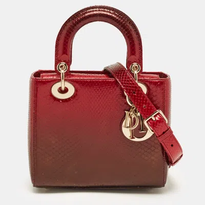 Pre-owned Dior Mini Ombre Red Python Tote