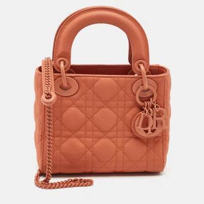 Pre-owned Dior Mini Orange Ultra Matte Cannage Leather Tote
