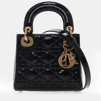 Pre-owned Dior Mini Patent Leather Top Handle Bag In Black