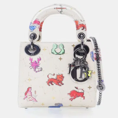 Pre-owned Dior Mini Pixel Zodiac Calfskin Handbag In White