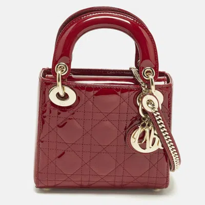 Pre-owned Dior Mini Red Cannage Patent Leather Chain Tote