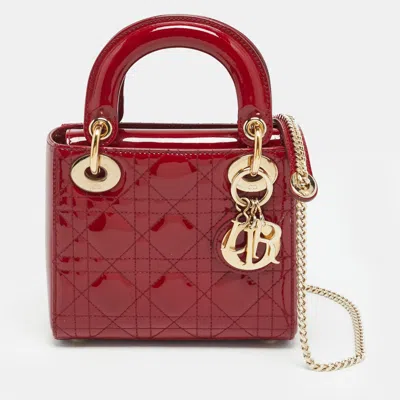 Pre-owned Dior Mini Red Cannage Patent Leather Tote