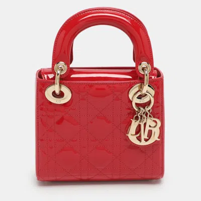 Pre-owned Dior Mini Red Cannage Patent Leather Tote