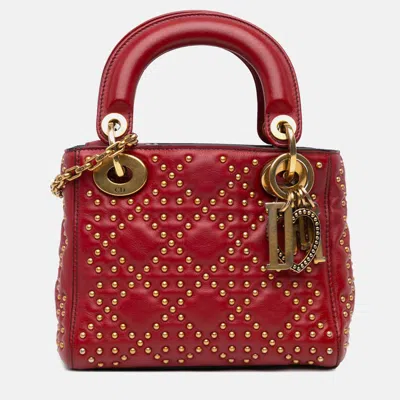 Pre-owned Dior Mini Red Lambskin Studded Handbag