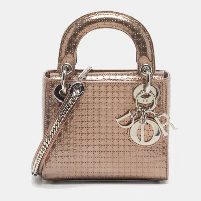 Pre-owned Dior Mini Rose Gold Microcannage Patent Leather Tote