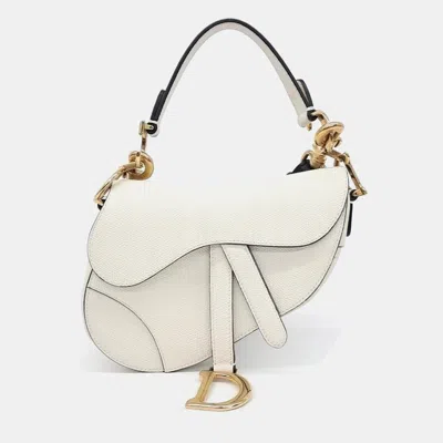 Pre-owned Dior Mini Saddle Bag Strap In White