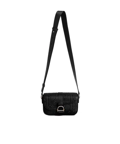 Dior Mini Saddle Heritage Messenger Bag With Flap In Black