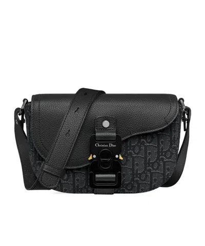 Dior Mini Saddle Messenger Bag With Flap In Black