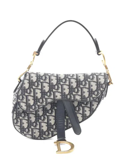 Pre-owned Dior Mini Saddle Oblique Jacquard Handbag In Blue