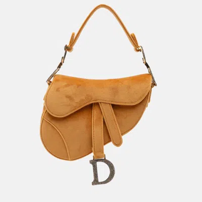 Pre-owned Dior Mini Saddle Orange Crystal Embellished Velvet Shoulder Bag