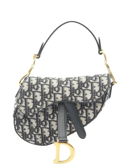 Pre-owned Dior Mini Saddlebag Jacquard Bag In Blue