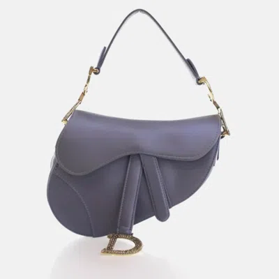 Pre-owned Dior Mini Satin Saddle Bag In Gray