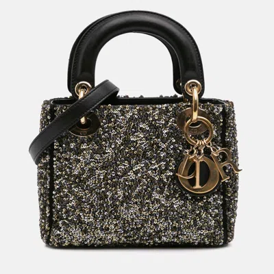 Pre-owned Dior Mini Satin Sequin Embroidered Bag In Black