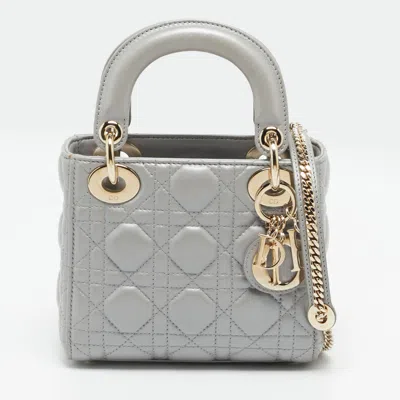 Pre-owned Dior Mini Silver Cannage Leather Tote