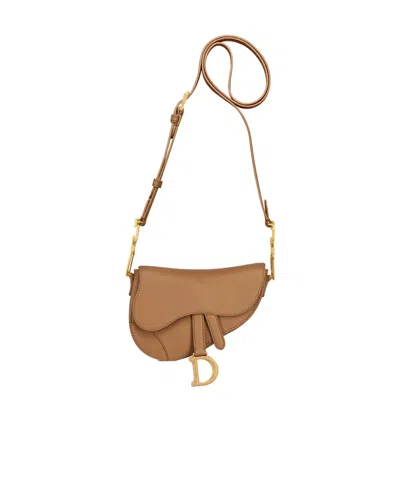 Dior Mini Soft Saddle Bag With Strap In Gold