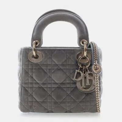 Pre-owned Dior Mini Velvet Top Handle Bag In Gray