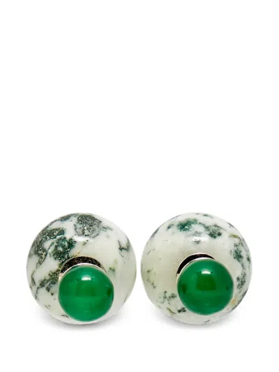 Pre-owned Dior Mise En Tribale Moss Agate Earrings In Silver