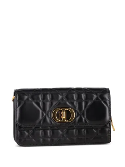 Pre-owned Dior Miss Caro Stitched Leather Clutch Bag In Black