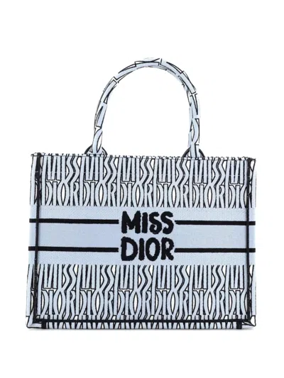Pre-owned Dior Miss  Book Embroidered Canvas Medium Tote Bag In Blue