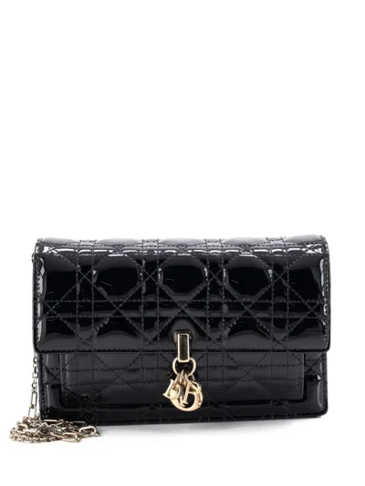 Pre-owned Dior Miss  Charms Chain Pouch Cannage Quilt Patent Shoulder Bag In Black