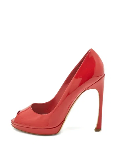 Pre-owned Dior Miss  Peep-toe Leather Pumps In Red