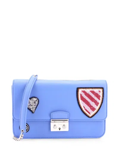 Pre-owned Dior Miss  Promenade Wallet On Chain Patch Embellished Leather Large Crossbody Bag In Blue