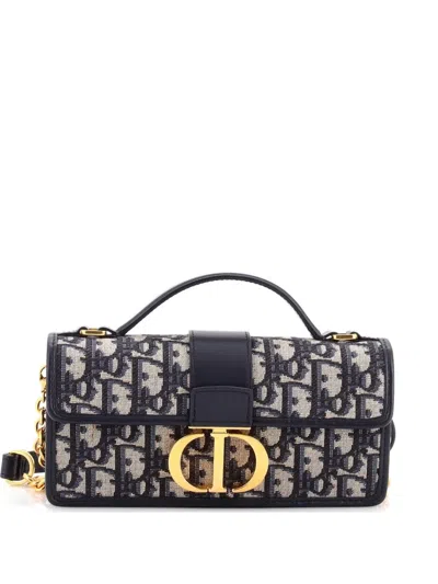 Pre-owned Dior Miss Montaigne Top Handle Flap Bag Oblique Canvas Mini Satchel In Blue