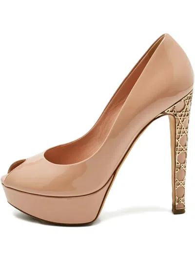 Pre-owned Dior Miss Platform Peep-toe Pumps In Neutral