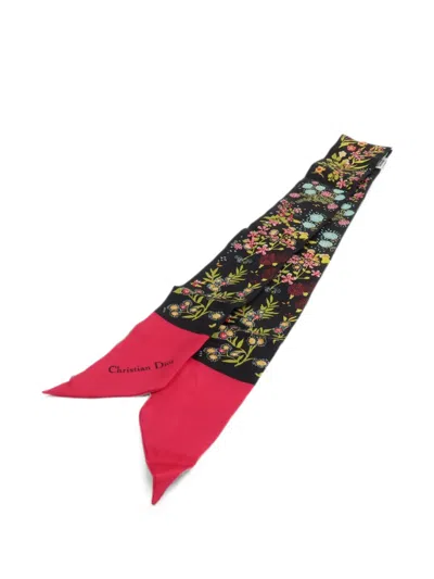Pre-owned Dior Mitzah Floral-print Scarf In Black
