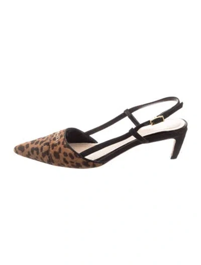 Pre-owned Dior Mohair Animal Print Slingback Flats In Brown