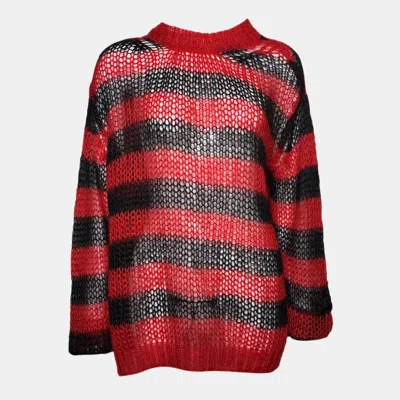 Pre-owned Dior Mohair Red And Black Striped Sweater M