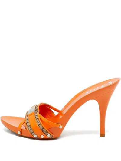 Pre-owned Dior Monogram Logo-plaque Sandals In Orange