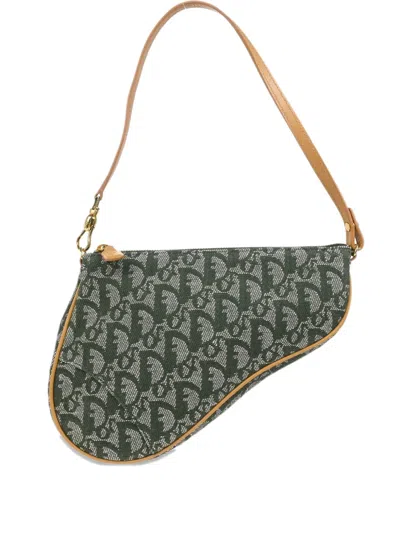 Pre-owned Dior Monogrammed Canvas Shoulder Bag In Green