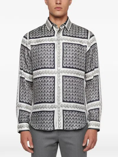 Pre-owned Dior Monogram-print Silk Shirt In White
