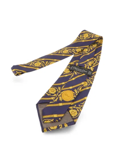 Pre-owned Dior Monsieur Floral-print Tie In Blue