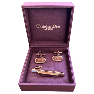 Pre-owned Dior Monsiuer Vintage Christian  Gold Plate Cufflinks&tie Clip Original Lux Case In Multi