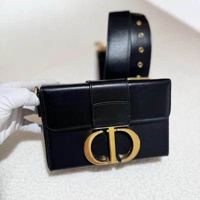 Pre-owned Dior Montaigne Black Leather Shoulder Bag