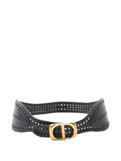 Pre-owned Dior Montaigne Leather Belt In Black