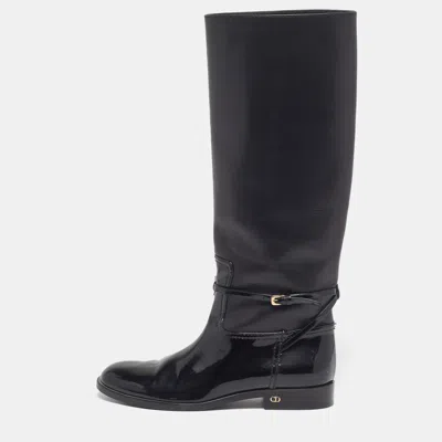 Pre-owned Dior Montaigne Size 35 Black Leather Knee Length Boots