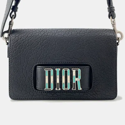 Pre-owned Dior Mosaique Logo Shoulder Bag Black Leather