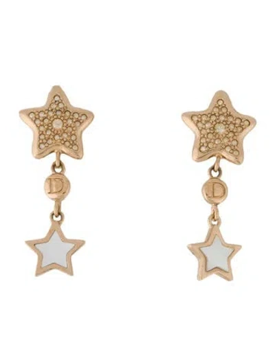 Pre-owned Dior Mother Of Pearl & Crystal Star Clip-on Drop Earrings In Multi
