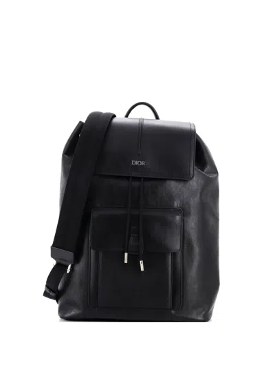 Pre-owned Dior Motion Oblique Galaxy Leather Medium Backpack In Black