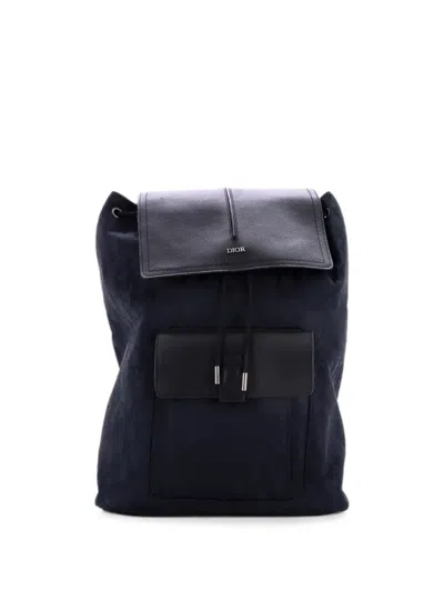 Pre-owned Dior Motion Oblique Nylon With Leather Medium Backpack In Black