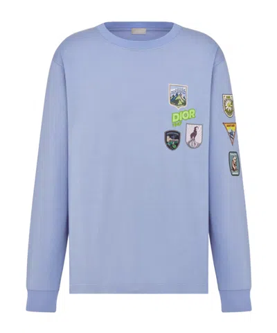 Dior Mountain Long-sleeved T-shirt, Relaxed Fit In Blue